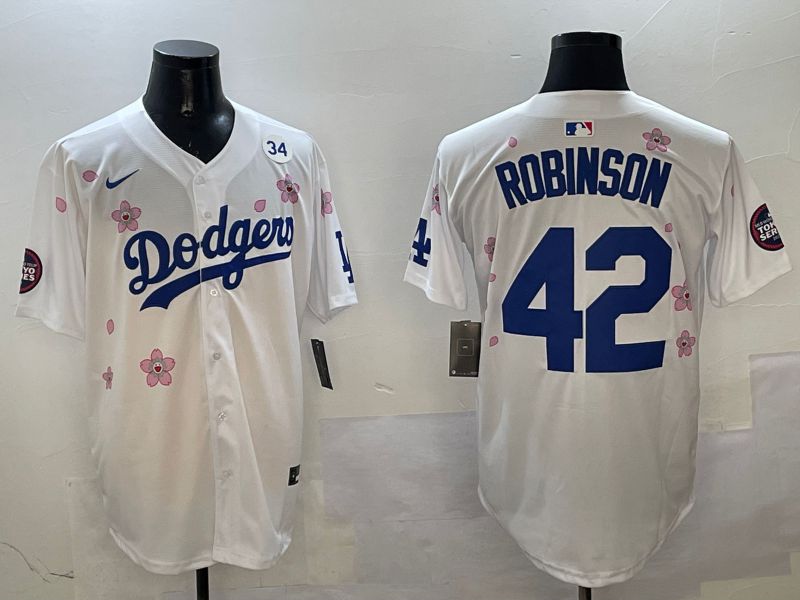 Men Los Angeles Dodgers #42 Robinson White Sakura Edition 2025 Nike MLB Jersey style 5->los angeles dodgers->MLB Jersey